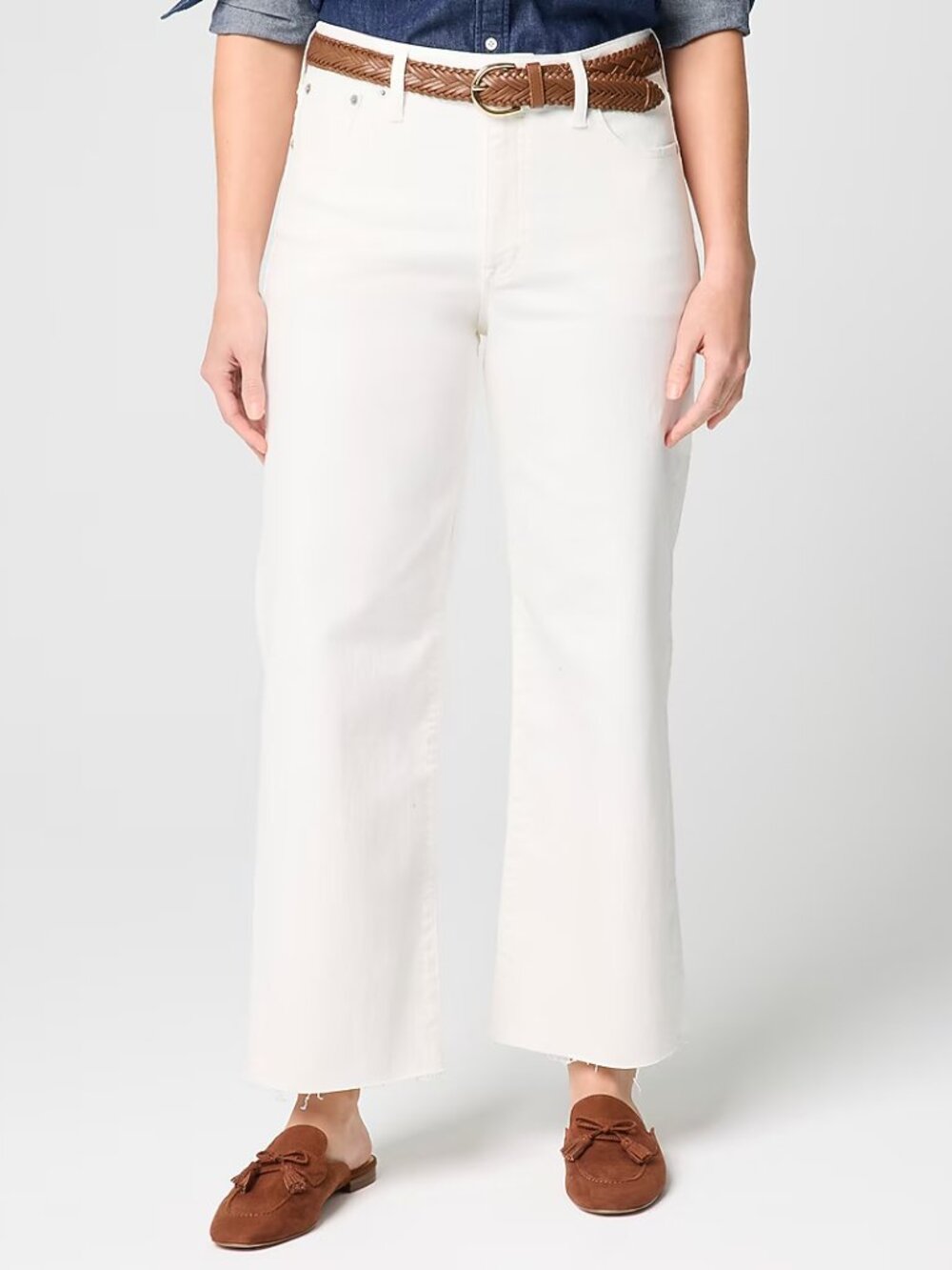 J. Crew Tall All Day Stretch Curvy Wide Leg Cropped Jeans White Size 35T NWT